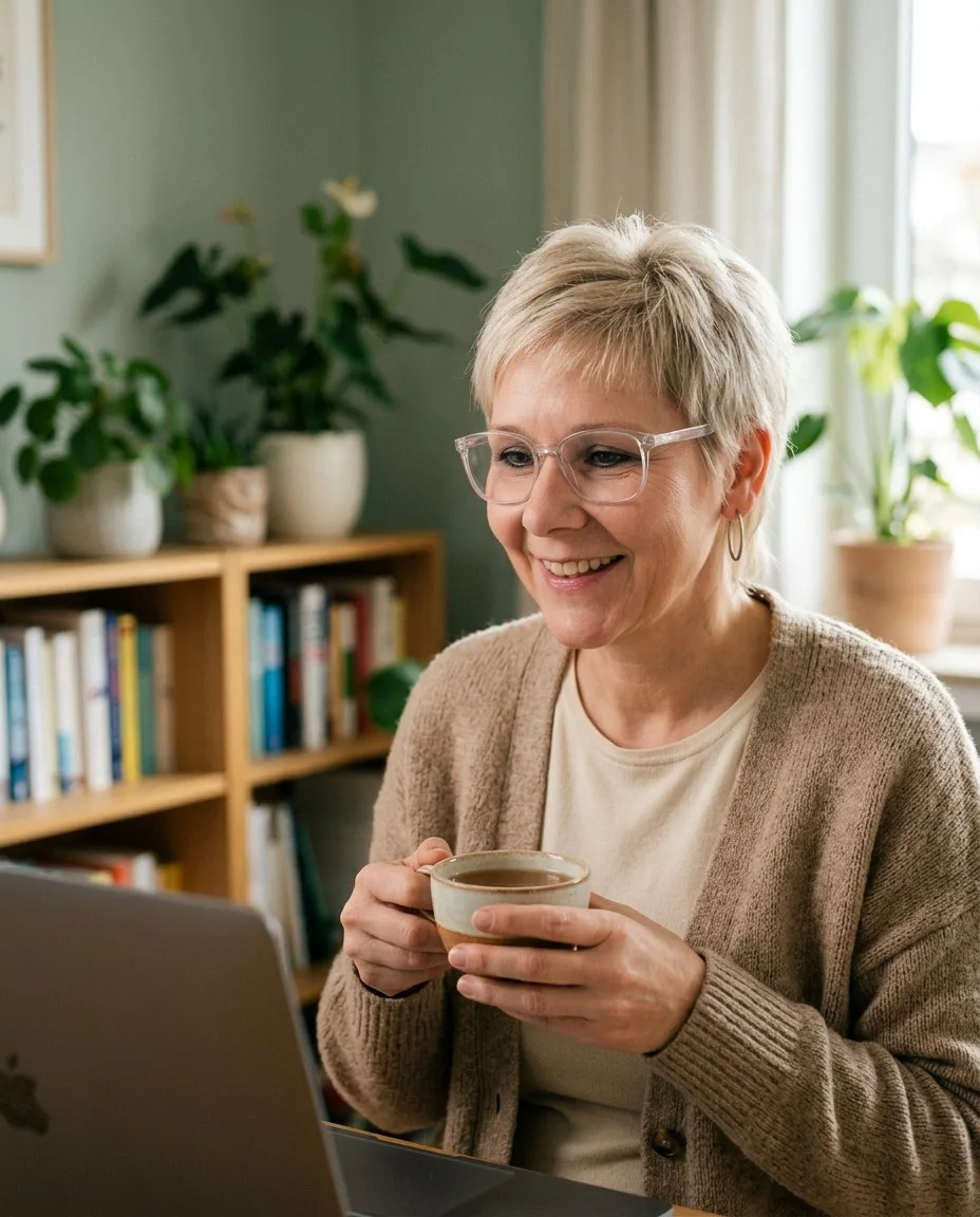 Verena Franke im Online-Coaching am Laptop