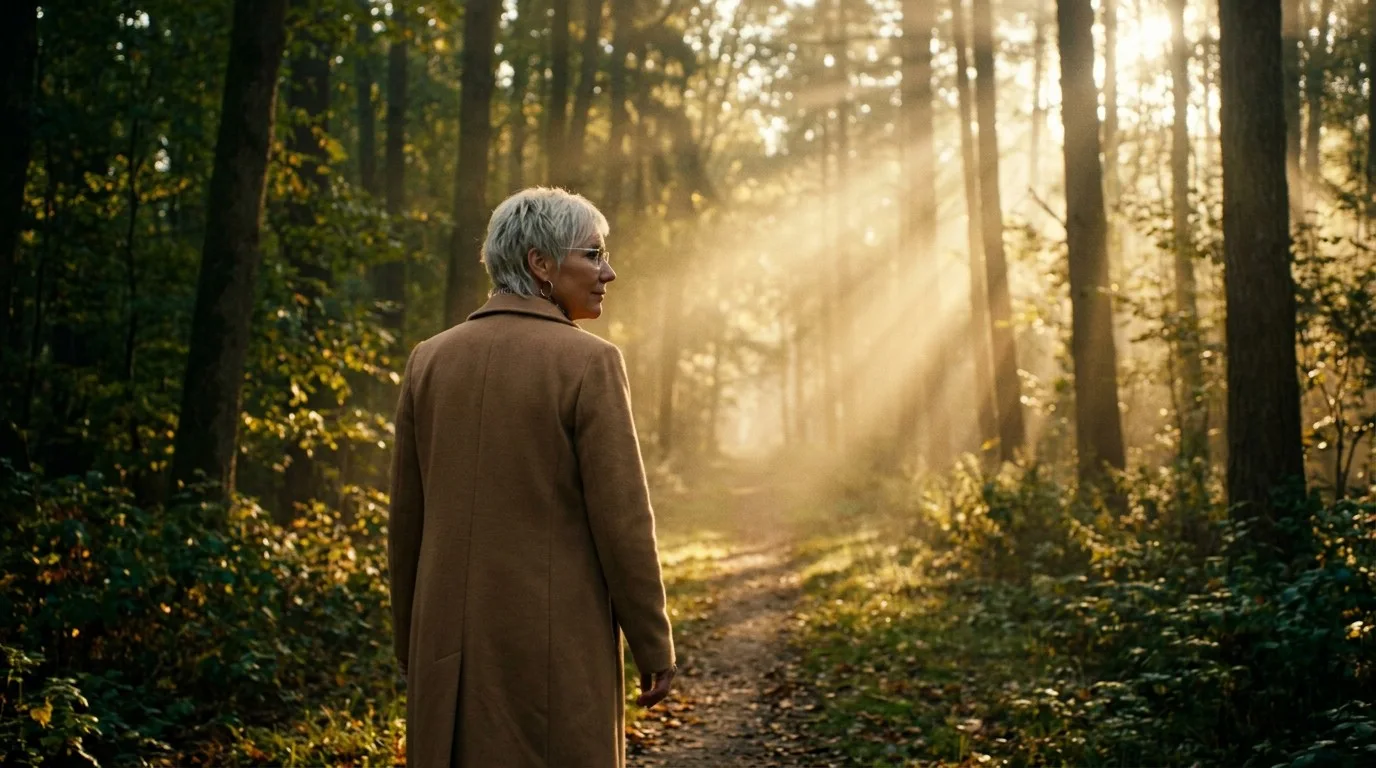 Verena Franke auf einem sonnigen Waldweg